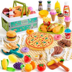 SEMKOTREE Accessoire Cuisine Enfant, Dinette Enfant Ustensile Cuisine Enfant, Jeu de Role de Chef Kit avec Nourriture Jouet Couteau Enfant Panier Pique Nique Exterieur (Mimofun, neuf)