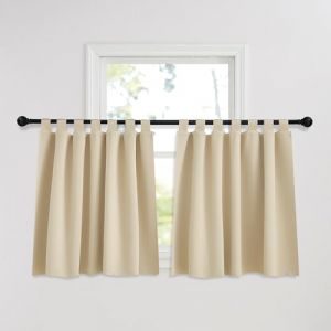 PONY DANCE Rideaux Cuisine Beige Occultant Maison Chambre Isolation Thermiques à Pattes Draperie Court de Fenêtre Tissu Opaque Polyester, Jaune Beige, L 140x90 H cm, 2 PCs (RYB HOME EU, neuf)
