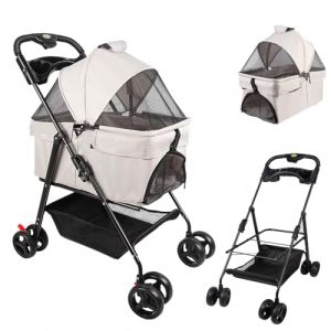 Poussette Chien, Poussette pliable pour petit chien, Poussette pour Chien Pliable Adapté Aux Petits Chiens et Chats de Moins de 25 kg,porte-gobelet, roues EVA pivotantes à 360° avec freins-A-Gris (Willanmd, neuf)