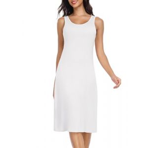 Lovasy Fond de Robe Longue Lingerie Femme en Modal sous Robe avec Bretelles Larges Sexy Chemise de Nuit Antistatique Gainant,A-Blanc,XL (Lovasy Direct, neuf)