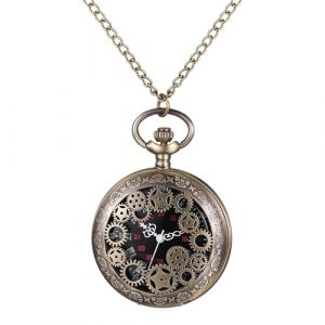 JewelryWe Montre Gousset Homme Steampunk: Montre de Poche à Quartz Fantaisie avec Motif Creux Rétro Engrenages Index Chiffres Romains Collier Montre Pendentif - Cadeau Anniversaire (JewelryWe Bijoux, neuf)