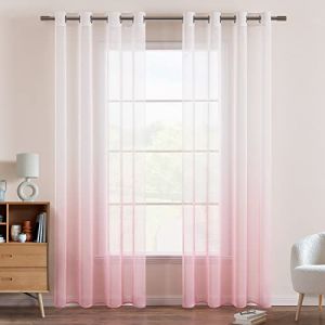 EMEMA Voilages Rideaux Dégradé à Oeillet de Fenêtre en Polyester de Couleur Changée Voile Ombre Demi-Transparent Décor pour Salon Chambre Bureau Lot de 2, 140X145CM Rose (EMEMA HOME, neuf)