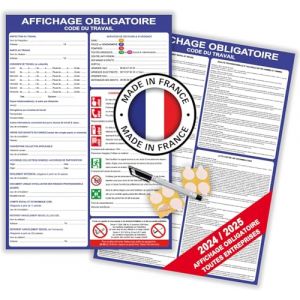 Panneaux affichage obligatoire entreprise code du travail nouvelle version 2025 - Affichage réglementaire entreprise plastifié A3 (x2) effaçable + stylo + pastilles collantes (CDTA3x2) (Bon'impression, neuf)