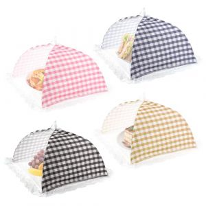 Dzmuero Cloche Alimentaire Anti Insectes, 4 pièces Cloche Alimentaire, Maillage Respirant, Pliable, Fruit Housse pour Cuisine et extérieur, empêche Les Mouches et Insectes (32 * 32 cm) (Tinra, neuf)