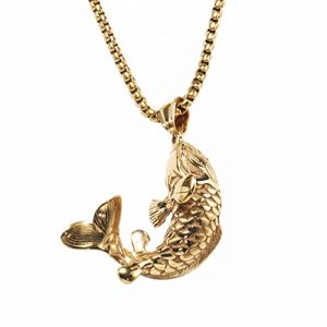 HIJONES Homme Acier Inoxydable Koi Poisson Pendentif Collier Chinois Carpe Amulette Lucky Tout Or Pendentif avec Chaîne (HIJONESstore, neuf)