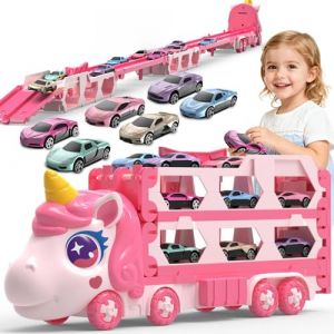 maysida Camion de Transport Camion Jouet pour Filles &Acirc;ge 3 4 5 6, Camion de Course Licorne avec 6 Voitures de Course, Camion Transporteur de Voitures avec Jouets pour Enfants &agrave; partir de 3-6 Ans Fille (wrzj, neuf)