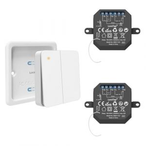 LoraTap Kit Interrupteur Sans Fil, Port&eacute;e 200 m, &Eacute;metteur Radio 868 MHz, Commutateur Mural Va-et-vient, Commande &agrave; Distance, T&eacute;l&eacute;commande On/Off pour &Eacute;clairage, 2 Canaux (Smart LT, neuf)