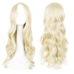 Dtoterul Perruque Blonde Longue Bouclée, Perruque Blonde Longue Cosplay, perruque blonde femme, Cheveux Synthétiques Naturels, 27 Pouces, Adapté Au Quotidien, à Halloween, Carnaval (Dtoterul, neuf)