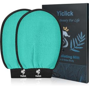 Yiclick 2 Pièces Gant Exfoliant Corps Hammam, Gant Exfoliant Soie Pour le Corps, Gant Gommage Visage Corps, Body Scrub, Gant de Toilette, Fleur de Douche, Eponge Corps Loofah Bain Brosse (Vert) (ZK-Future, neuf)