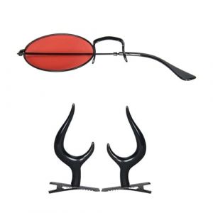 Accessoires de costume d'halloween - Cornes de diable - Pinces &agrave; cheveux monoculaire avec cha&icirc;ne pour f&ecirc;te &agrave; th&egrave;me - Lunettes monoculaires avec cha&icirc;ne - Cornes de diable - Pinces &agrave; cheveux (miaohongzhi, neuf)