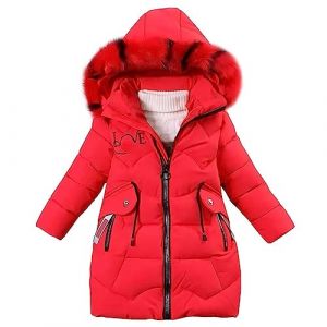 linboo Enfant Fille Manteau d'Hiver Doudoune Chaud Veste &agrave; Capuche Fourrrure Parka Rembourr&eacute; Blouson Imprim&eacute; Lettre LOVE, Rouge, 6-8 ans (TBONBON-EU, neuf)