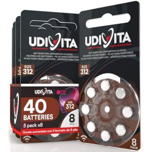 40 Piles Auditives Taille 312 Udivita PR41 (Marron) avec Technologie Phono Pulse Zinc-Air Hearing Evolution - 5 Blisters de 8 Piles (Eurocali, neuf)