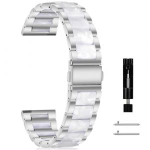 CeiBand 18mm Bracelet pour Huawei Watch 5 42mm/GT5 Pro-42mm/GT5 41mm, Remplacement Bracelets Montre, Fermeture Rapide Banda M&eacute;tal R&eacute;sine pour Garmin Venu 2S Femme Dame - Blanc (XiiTaa Tree, neuf)