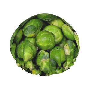 Bonnet de douche double couche &eacute;lastique imperm&eacute;able &agrave; motif choux de Bruxelles verts, r&eacute;utilisable (zhaoguofen0812, neuf)