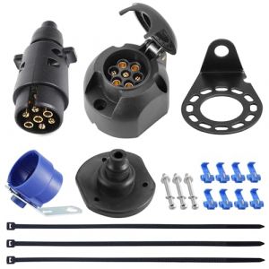 SPARKMOTO Prise Remorque 7 Broches Et Fiche Remorque 7 Broches,12V Prise Fiche pour Remorque 7 Broches Étanche pour Voiture,Fiche pour Caravane RV,avec Kit Support de Montage et Joint arrière(SK0703D) (SPARKMOTO, neuf)