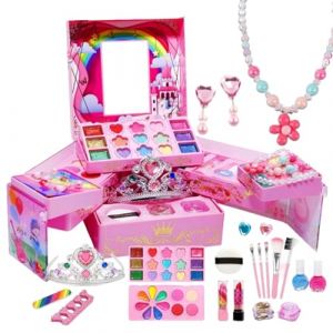 Pretend Play Makeup Girls Toys, Little Girls Dress Up Toys Washable Cosmetic Beauty Kit, Girls Pretend Makeup Sets for Christmas, Birthday, New Year, Educational Toys for Kids, Safe and Washable (honeis, neuf)