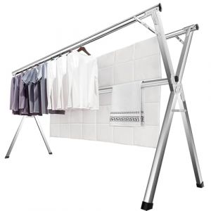 JAUREE 200 cm Séchoir à Linge, étendoir Pliable pour vêtements intérieur/extérieur, Support à Linge en Acier Inoxydable Robuste, Grand Portant Pliable et Portable avec 20 Crochets Coupe-Vent (JAUREE, neuf)