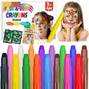 Ucokee 16 Couleurs Visage Peinture, Lavable Crayon Maquillage Enfant, 2 Lumineux Tatouage Pour Enfant, Non-Toxique, Carnaval, Peinture Corporelle Pour P&acirc;Ques, Cosplay, Soir&eacute;Es &agrave; Th&egrave;Me No&euml;L Halloween (HAMTAO LIMITED, neuf)