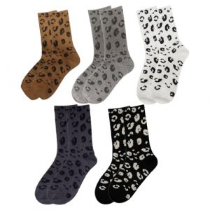 VEOIRXU 5 Paires Chaussettes Femme Chaussettes pour Femmes &agrave; Motif L&eacute;opard Chaussettes Femme Fantaisie avec L&eacute;opardchaussettes Thermiques pour le Quotidien Loisirs en Cadeau (5 Couleurs) (SHI TONGYANG DE DIAN, neuf)