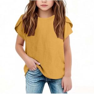T-Shirts &agrave; Manches Courtes Fille en Coton Lin Chemise Uni Haut D&eacute;contract&eacute; Enfant Tshirt &Eacute;l&eacute;gant Shirt Confortable V&ecirc;tements S&eacute;chage Rapide Tee Tops Respirant D&eacute;bardeurs Mode Chemisiers Jaune, 5 Ans (mihongmd, neuf)