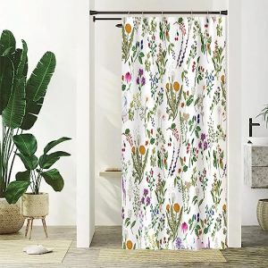 Rideau Douche Fleuri, Uiiooazy Rideau de Douche Petit Feuille Vert Floral Jaune Violet Rideaux de Baignoire Anti Moisissure Imperméable Tissu Polyester Lavable Rideaux de Bain avec 6 Crochets 90x180cm (dongguibinjingpinxiaodianpu, neuf)