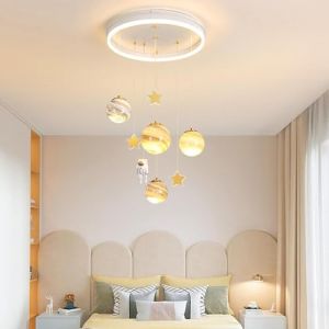 FWX Lustre pour Enfants Plafonnier LED dimmable lustres planète Lampe de Chambre d'enfant Design Moderne Lampe Plafond Astronaute Lunaire avec Lustre télécommandé éclairage de Chambre d'enfant (FWX★FR, neuf)