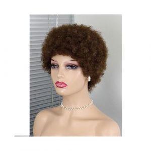 Perruques avant en dentelle cheveux humains Perruques Afro Boucl&eacute;es, Perruques Courtes Brunes, Perruques Pixie Blondes Boucl&eacute;es, Cheveux Humains, Fabriqu&eacute;es &agrave; la Machine Perruques pour femmes(Dark Bro (qingang2024-10, neuf)