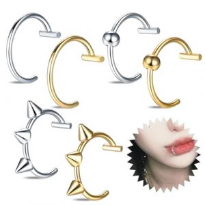 COYUN 6 Pi&egrave;ces Faux Piercing Faux Piercing, Levre Faux Septum Piercing, Nez Faux Anneau Nez Piercing Nez Anneaux Ensemble, Boucle D'oreille/Anneau de Nez, Argent, Or (HLWA RETAILS LTD UKSTORE, neuf)
