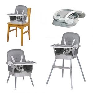 Veitoalioy Chaise Haute, pour Multifonctionnelle Bébé Chaise de Salle à Manger, Avec Plateau Amovible Pliable et Roues, Équipé de 2 Hauteurs Réglables et 3 Positions Pliables (8123 Grey) (Bbaby products, neuf)