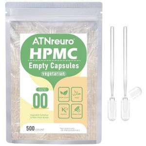 ATNreuro Gélules Vides Végétales Taille 00 (500 unités) - Gélules Vides Végétaliennes à Remplir - Transparent - Végétarien - Capsule Vide avec Micro Cuillère - Idéales pour Vitamines et Compléments (ATNreuro, neuf)