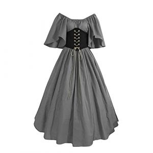 Robe Costume Medieval Femme Victorienne Steampunk Vintage Steampunk Costume Couleur D'épissure Corset Style de Cour Victorienne DéGuisement DéGuisements Dress Halloween Renaissance Robe Viking Femme (mailaoboss, neuf)
