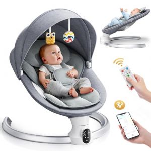 Ixdregan Transat Bébé Electrique, APP et Télécommande Balancelle Bébé Dès La Naissance à 9kg, Harnais à 5-Points Amélioré Balançoire pour Baby avec 3 minuteries, 5 Vitesses et 10 Mélodies (Gris) (SLOSTICE SOLAR LIMITED, neuf)
