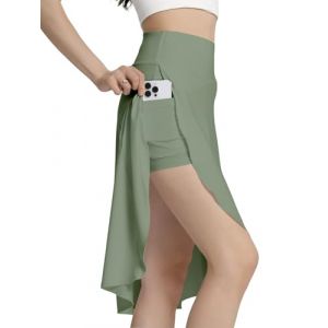 Bezioner Jupe Short Femme Longue Midi Jupe Tennis avec Short Int&eacute;rieur Poches Haute Taille Skort Golf Ourlet Fendu &agrave; Volants Vert XL (Bezioner-shop, neuf)