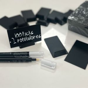 Lot de 100 Cartes de Prix + 100 Supports + 2 Craies, Mini Tableaux Noirs D&eacute;coratifs, Porte-Prix (abarnom, neuf)