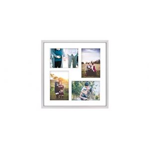 aFFa frames Tisar 34x34 cm Cadre photo en bois avec verre synth&eacute;tique incassable multi-vues Cadre Multi Photo avec Passe-Partout 4 ouvertures pour 4 images 10x15 cm Argent (02) (aFFa frames, neuf)