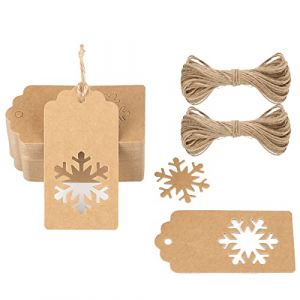 G2PLUS 100PCS &Eacute;tiquette en Papier Kraft &Eacute;tiquette No&euml;l &Eacute;tiquette Kraft Cadeau de No&euml;l avec 20M Ficelle pour D&eacute;corer L'arbre de No&euml;l（Flocon de Neige Marron） (BIGGER, neuf)