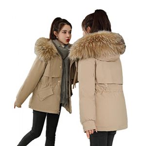 Minetom Manteau Femme Hiver Doudoune Chaud Parka Longue Blouson &Agrave; Capuche en Fausse Fourrure Trenche Grande Taille Duvet en Coton D Kaki XXL (B.W.S KIT, neuf)