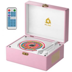 KLIM Retro CD Player &ndash; Lecteur CD Vintage avec Enceintes, r&eacute;cepteur Bluetooth, AUX, USB, Batterie Rechargeable, Design Platine Vinyle, Poste Audio d&eacute;coratif Compact &ndash; Rose (KLIM Technologies France, neuf)