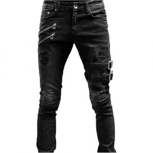Hommes Multi - Poches Jeans Cargo Side Bags Hommes Crayon Hip Hop Cargo Jean Jogging Pantalons (S3 Noir,M) (ZDJSWJ STORE, neuf)