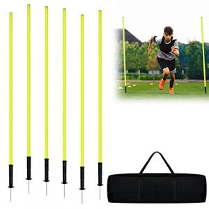 TRMLBE Piquets de Slalom Football 1,5 m 6 Pièces Barres D'entraînement Haies avec Pointe en Métal Agility Kit pour l'entraînement de la Coordination et l'agilité Enfant ou Chien - Jaune (ESJinL, neuf)