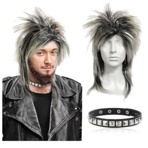UILYNIU Perruque à Mulet pour Homme et Femme, Rétro 80 Perruque Glam Rock, Punk Metal Rocker Perruque Hippie Perruque pour Halloween Carnavals Déguisement Fête Cosplay Soirée à Thème (Blond) (XIMO EU, neuf)