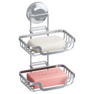 TAILI Porte-Savon Double Couche, Porte Savon Ventouse pour Mur de Douche, Porte-savons Drainant pour Salle de Bain, Porte-éponge Acier Inoxydable Résistant à Rouille pour Baignoire, Cuisine, Argenté (TAILI Store, neuf)