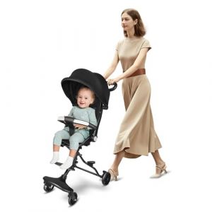 OHMG Poussette Canne Ultra Légère Pliable,Poussette Canne de 6 mois+,Poussette de voyage portable et légère,Compacte Légère,jusqu'à 25kg,Réglable,Harnais 5 points (Noir-30 * 55 * 86.5cm) (jusiZL, neuf)