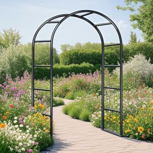 G&eacute;n&eacute;rique Arche de Jardin en M&eacute;tal Fer Antirouille, Arche Rosier de Robuste pour Plante Grimpante, D&eacute;coration de C&eacute;r&eacute;monie F&ecirc;te, 80cm 140cm 180cm 200cm 240cm 280cm 300cm 350cm(Noir,W80 X H220cm) (qiushanmaoyiyouxiangongsi, neuf)