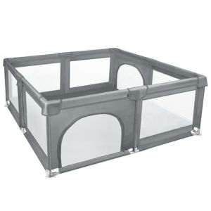 Parc Bebe, parc enfant,XXL parc pour bebe,Aire de jeu non toxique et sûre pour les bébés, parc bébé avec porte à fermeture éclair-120 * 120 * 66 cm-gris foncé (Hechheu, neuf)