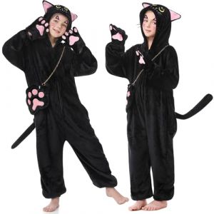 LumenVela Deguisement Chat Enfant, Costume Chat Enfant avec Sac Bandoulière, Autocollants, Pyjama une Pièce Deguisement Halloween Fille pour Halloween, Carnaval, Cosplay, Fête (L) (SUNGABACKUP MARKET Kft., neuf)