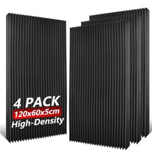 TOUO Lot de 4 panneaux acoustiques en mousse - 120 x 60 x 5 cm - Panneaux insonorisants en mousse haute densité et ignifuges pour studio, bureau, home cinéma, contrôle du bruit et de l'écho (TOUO Official Store, neuf)