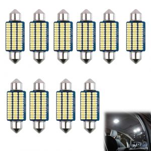 VTYTZZ 10 Pi&egrave;ces Eclairage LedVoiture,LedVoiture Interieur,Auto 41mm Blanc Froid 6000k 12v,Lumiere Voiture Interieur,W5w Led,Ampoule LedVoiture,Led Pour Voiture,Pour Plafonnier,Habitacle,Camping-Car (YIQings-US, neuf)