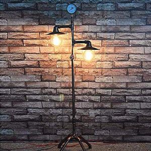 Lampadaire Industriel R&eacute;tro E27 Double T&ecirc;te Faire Le Vieux Antique Cuivre Fer Forg&eacute; Pipe &Agrave; Eau Lampe sur pied 1.53M Avec Interrupteur De Gradation Pour Bar Caf&eacute; Restaurant Salon Chambre Bureau (Guangzhouxiyueshangmaoyouxiangongsi, neuf)
