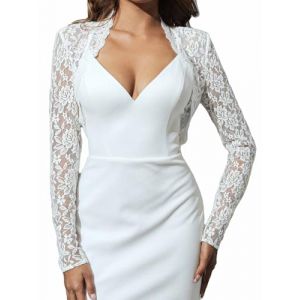 Atigy Bol&eacute;ro en dentelle &agrave; manches longues pour robes de soir&eacute;e, bol&eacute;ro de mariage court pour femmes et mari&eacute;es, blanc, M (Atigy, neuf)